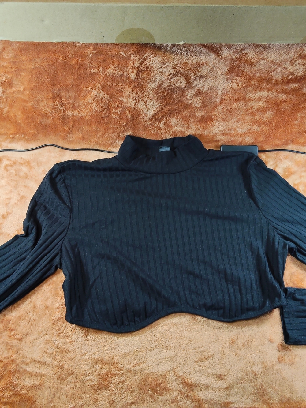 Black Ribbed Mock Neck Long Sleeve Crop Top